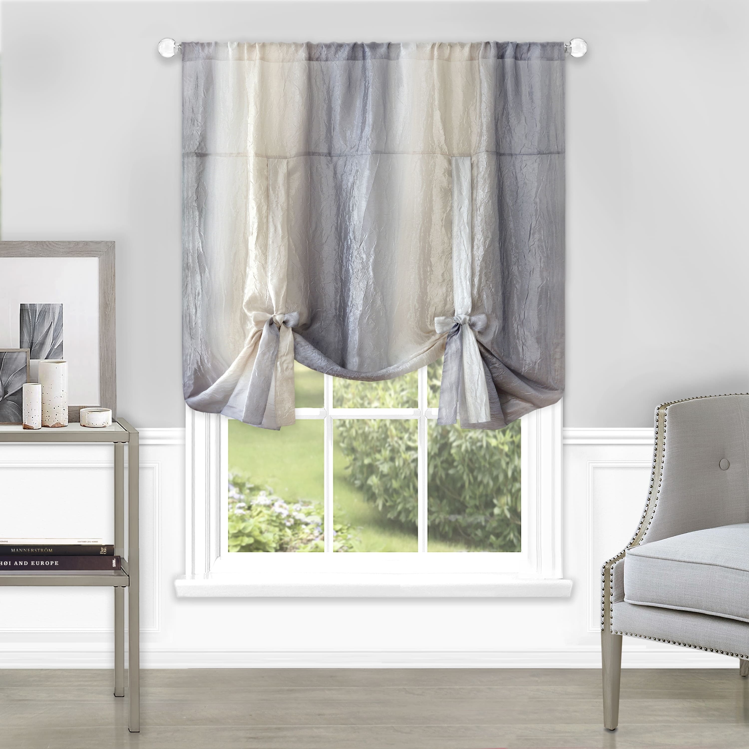 Tie Up Shade: Ombre Grey Shimmer Texture Modern Window Shade