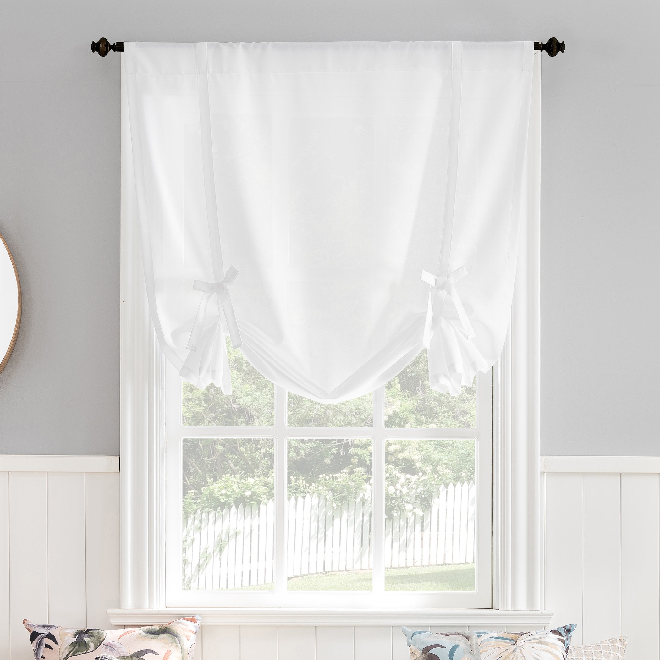 Tie Up Shade: White Heathered Texture Farmhouse Window Decor