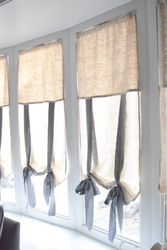 Tie Up Shades: Warm Beige Linen Look Bay Window Decor
