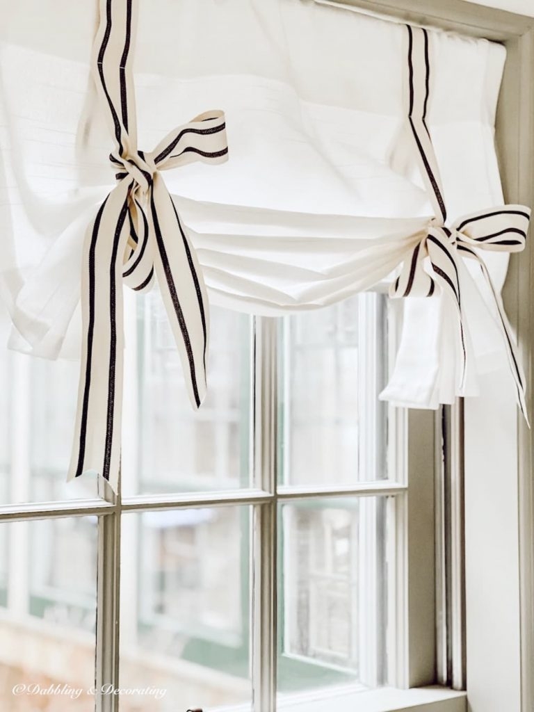 Tie Up Valance: White Tiered Folds with Striped Ribbon Bows
