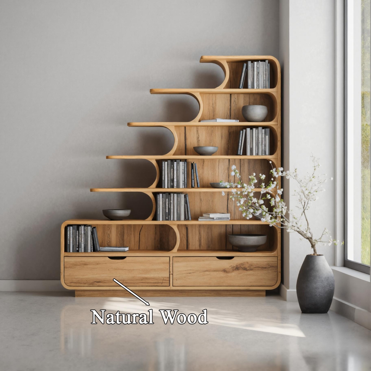 Tiered Bookshelf Asymmetrical Stepped Sculptural Wood