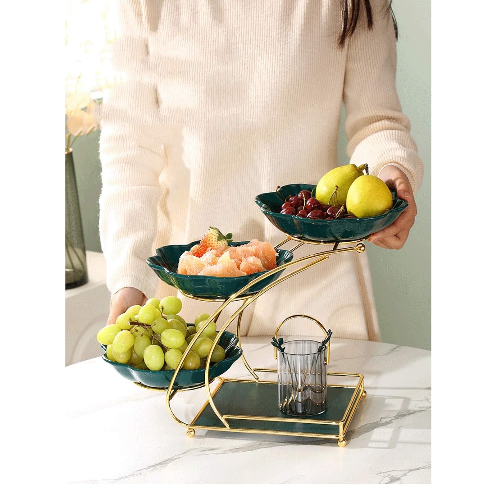 Tiered Fruit Stand: Emerald Green Scalloped Serving Dish Set