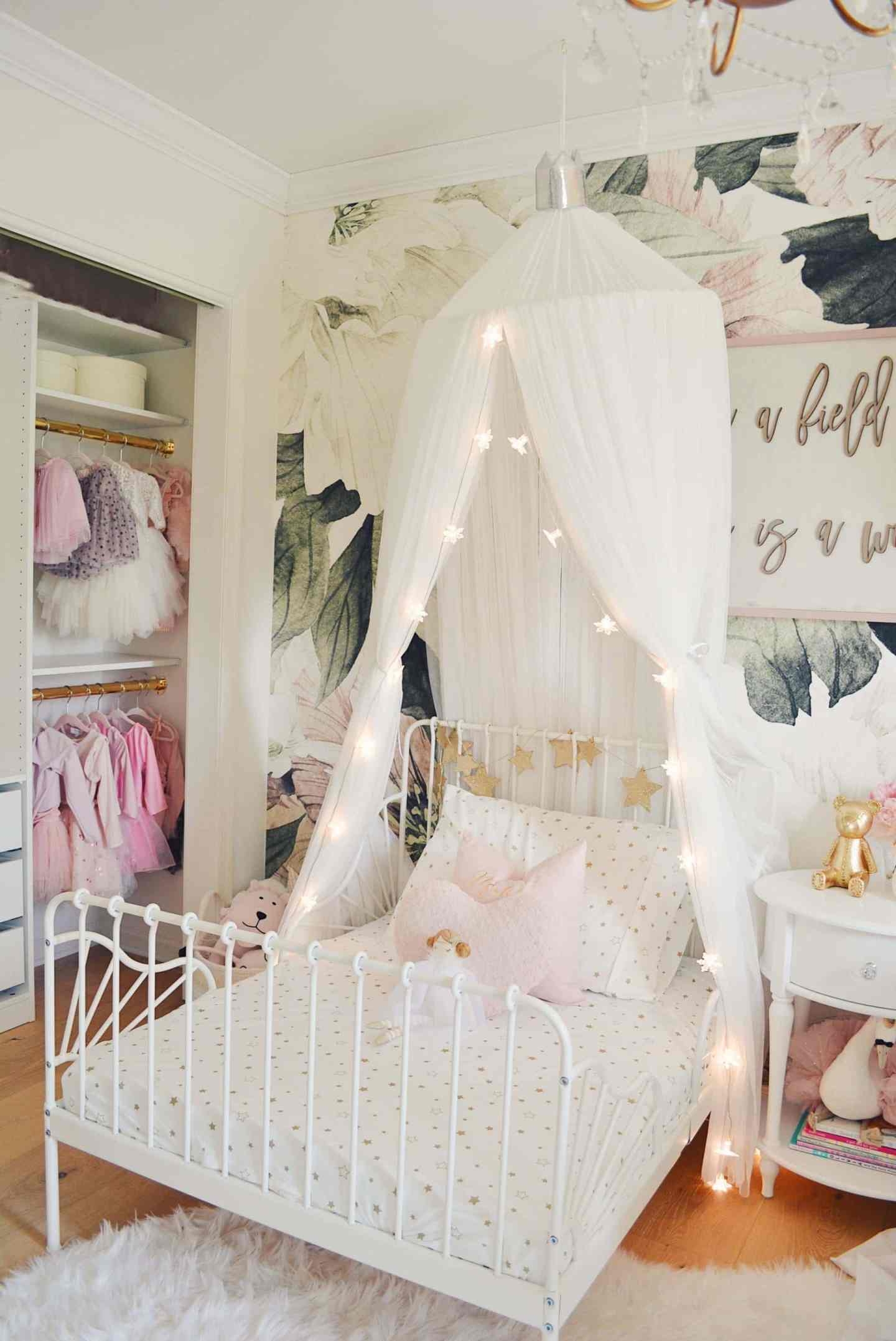 Toddler Bed with Star Fairy Lights and Whimsical Girl's Room