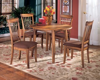 Traditional Dining Set with Walnut Brown Slat Back Chairs