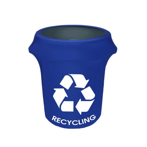 Trash Can Cover: Recycling Symbol Royal Blue Stretch Sleeve