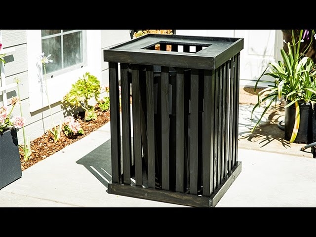 Trash Can Enclosure: Vertical Slats Matte Black Bin Enclosure