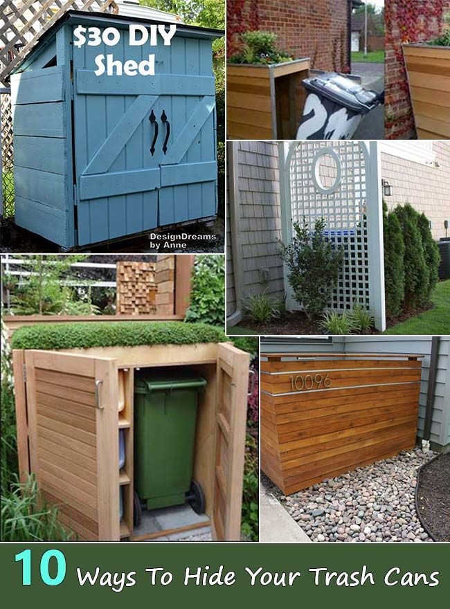 Trash Can Enclosure: Wood DIY Trash Can Shed with Green Roof