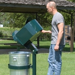 Trash Can Receptacle: Varmint Resistant Post Mounted Green Lid