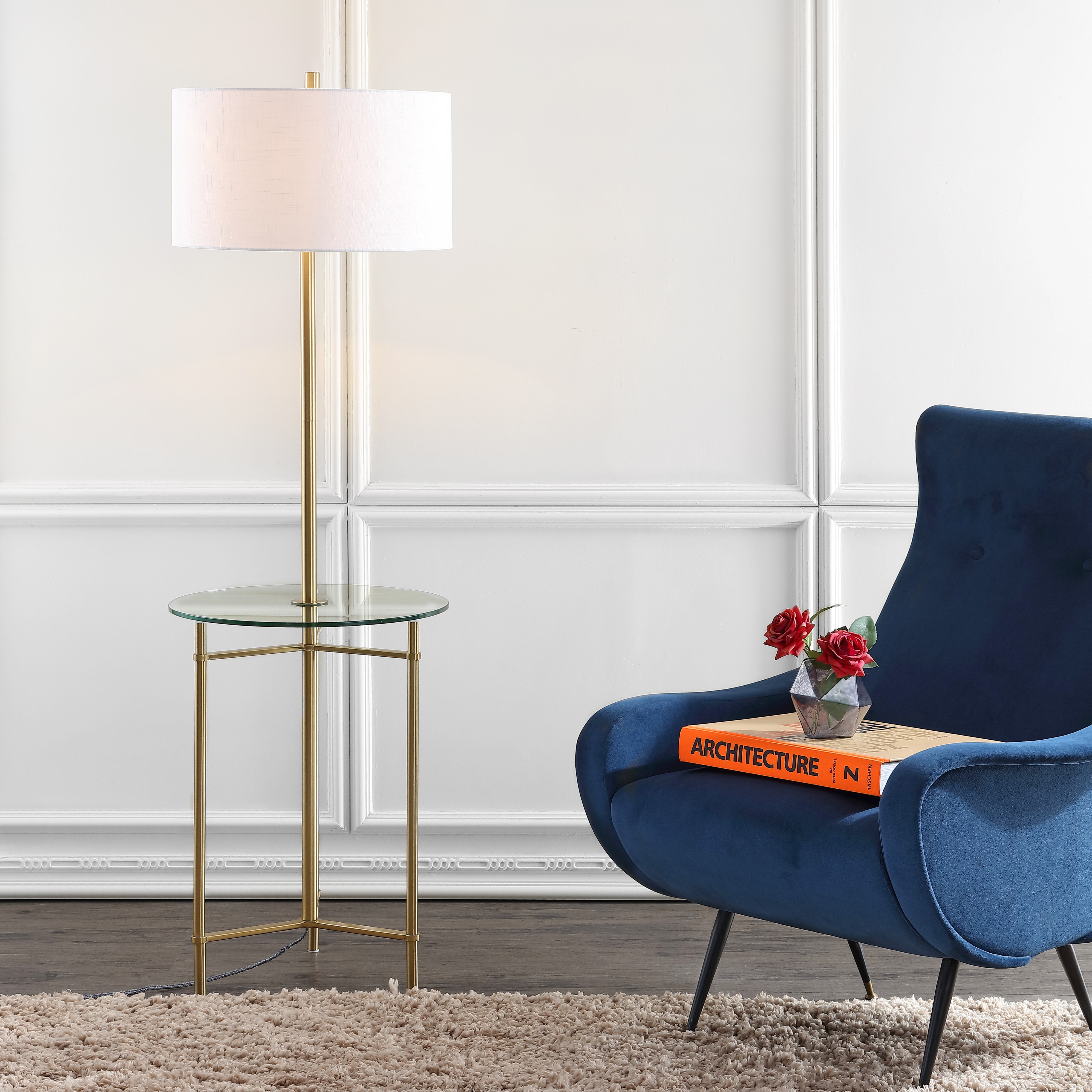 Tray Table Floor Lamp Incorporating Tripod Legs Glass Table