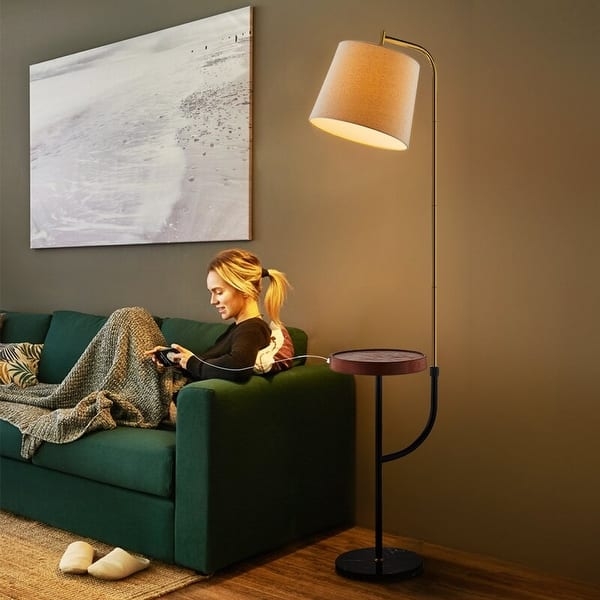 Tray Table Floor Lamp Using Mixed Metal Finish And USB