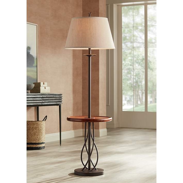 Tray Table Floor Lamp With Twisted Metal Base In Bronze