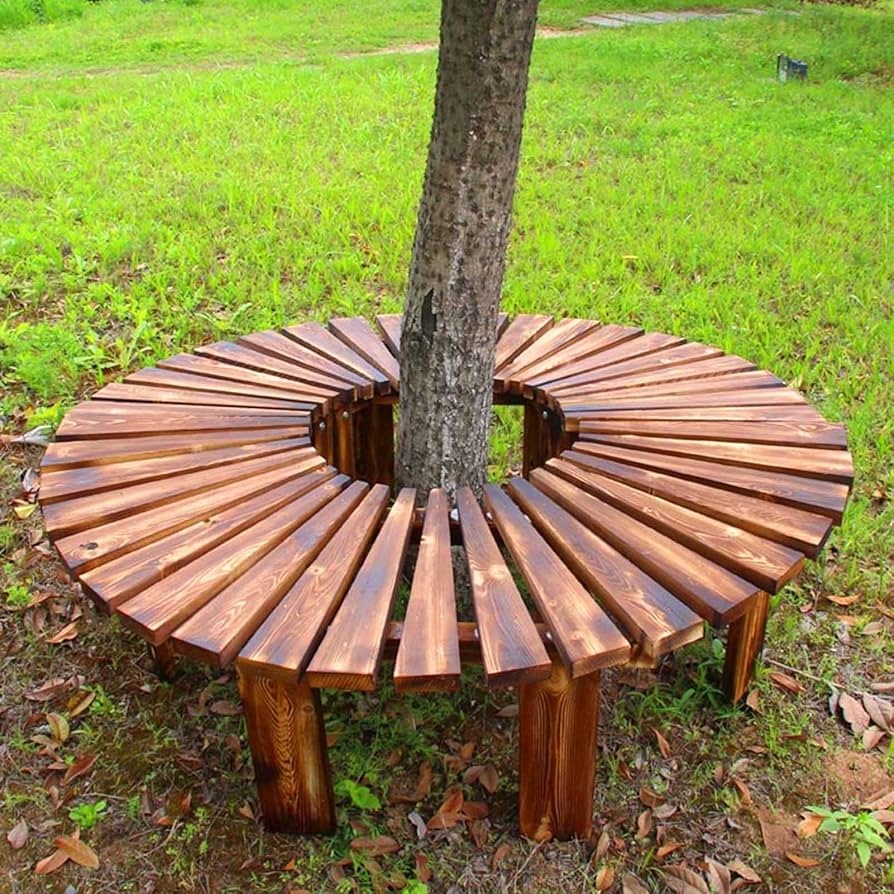 Tree Bench Wrap Around Design with Solid Wood Radial Slats