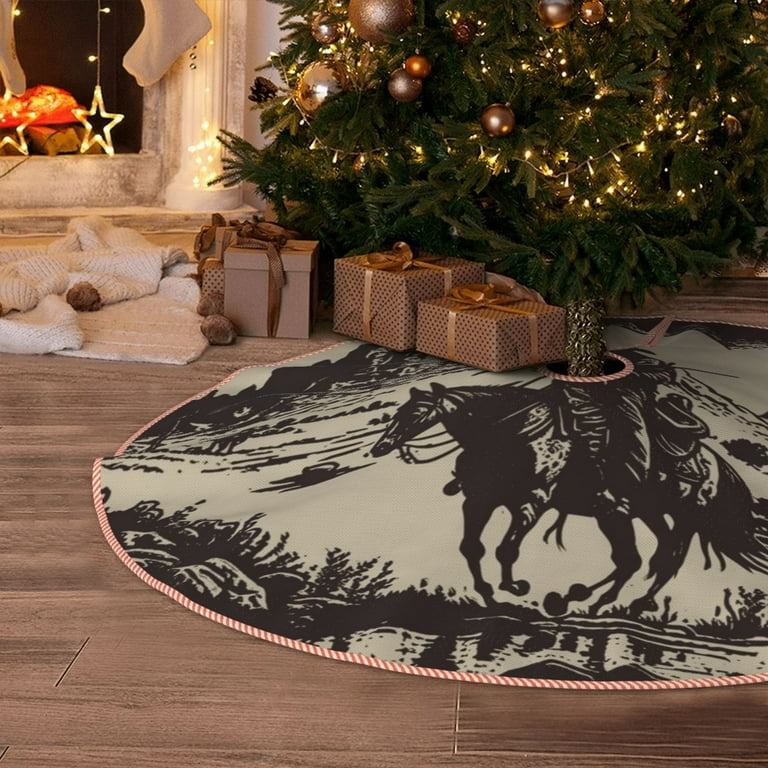 Tree Skirt Cowboy Motif Desert Landscape Farmhouse Holiday Accent
