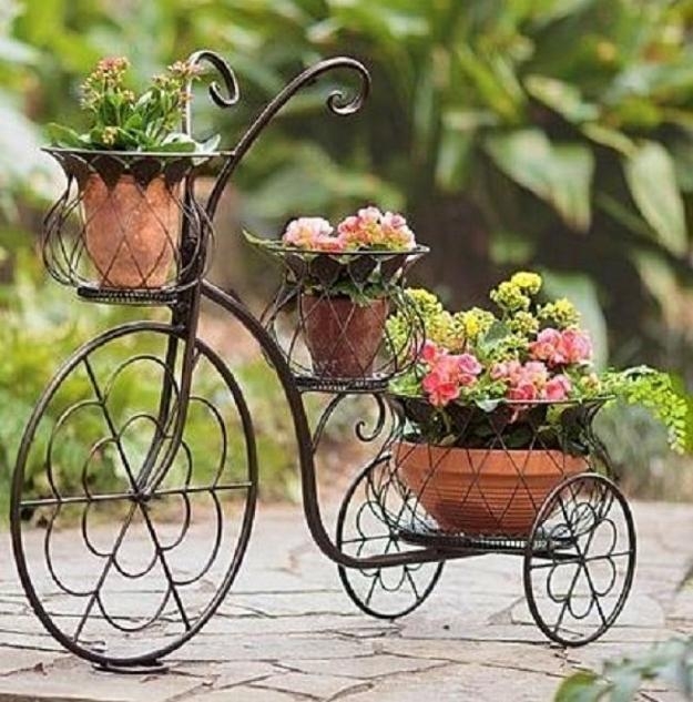 Tricycle Plant Stand Tiered Rustic Bicycle Garden Decor