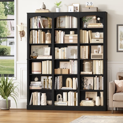 Triple Bookcase with Arched Silhouette and Arched Black Triple Bookcase
