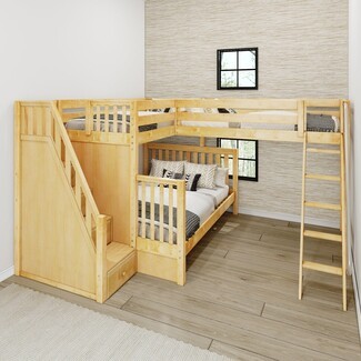 Triple Loft Bunk Bed L-Shaped Corner Unit Staircase Storage