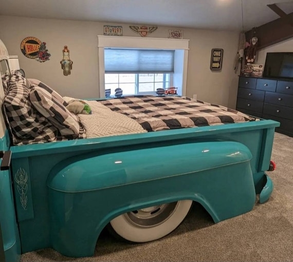 Truck Bed Frame Teal with Integrated Whitewall Tire