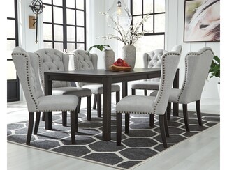 Tufted Dining Room Set with Wingback Chairs and Nailheads