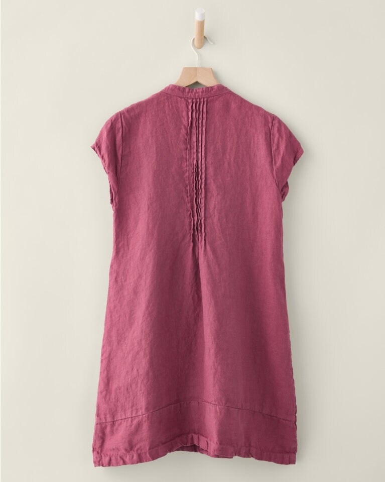 Tunic Dress Berry Linen Texture Pintuck Back Detailing
