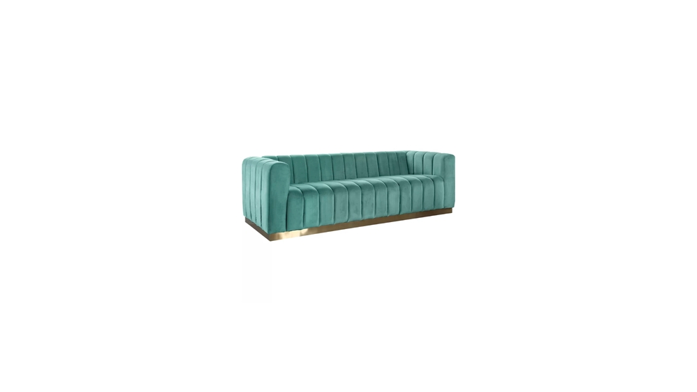 Tuxedo Sofa Vertical Ribbed Texture Gold Plinth Base Sofa