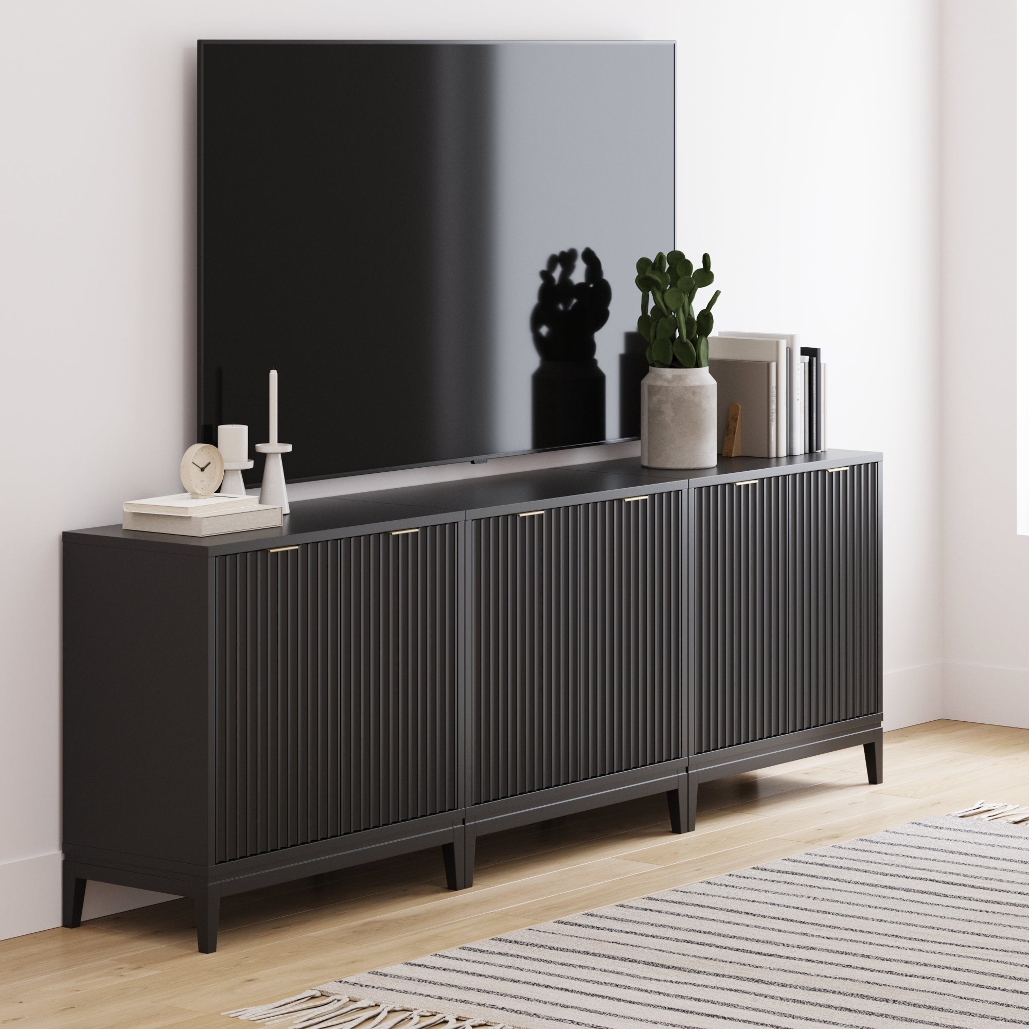 TV Console: Modular Configuration Black Fluted TV Console