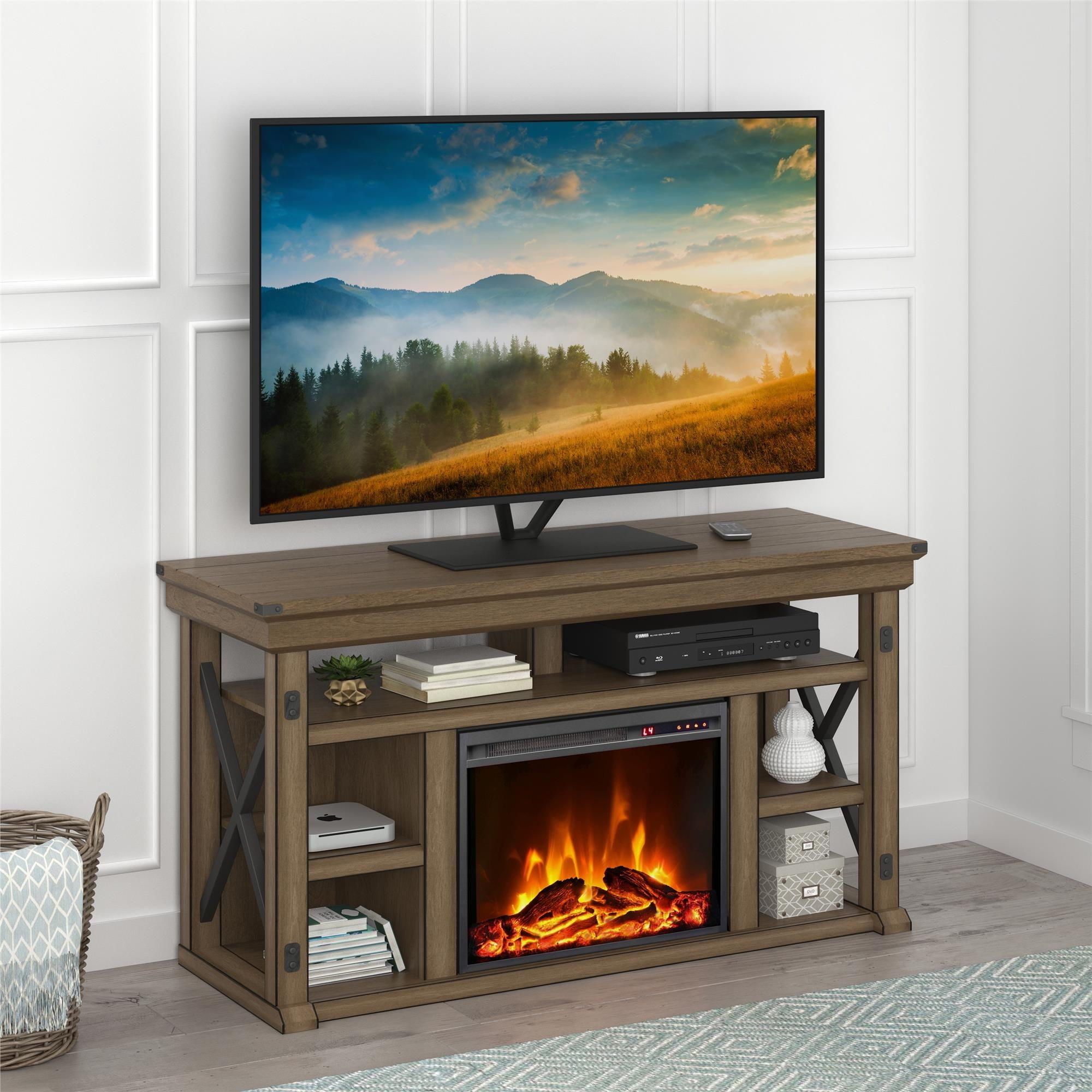 TV Stand With X-Frame Sides Industrial Farmhouse TV Unit