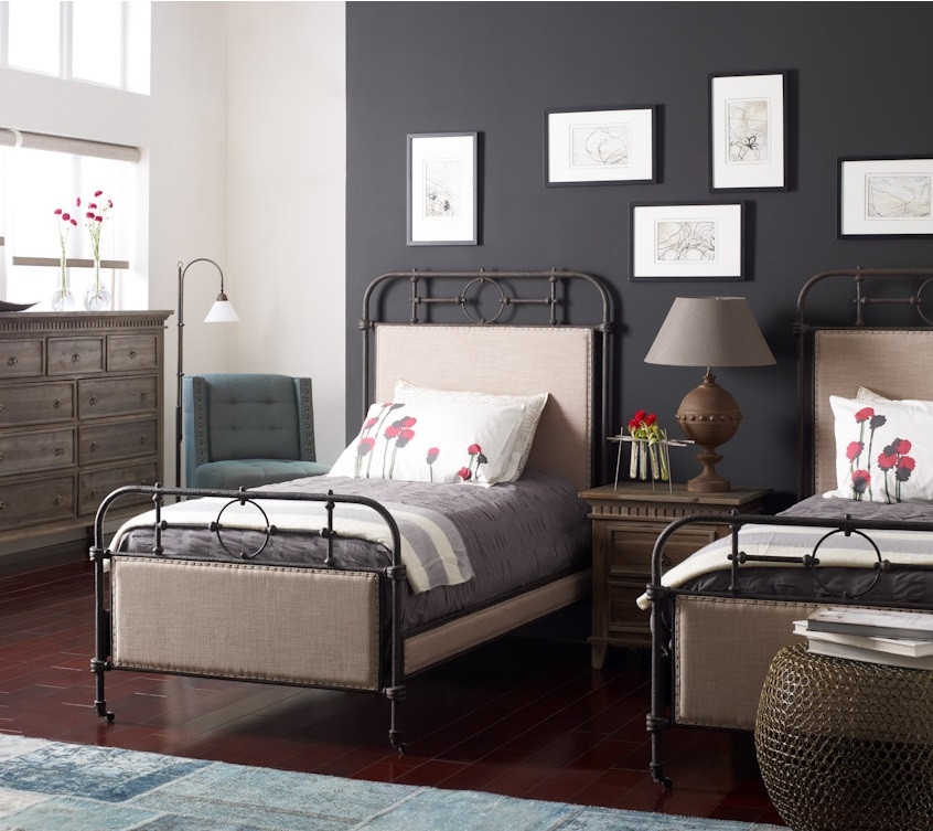 Twin Bed Antique Bronze Medallion Detail Campaign Bed