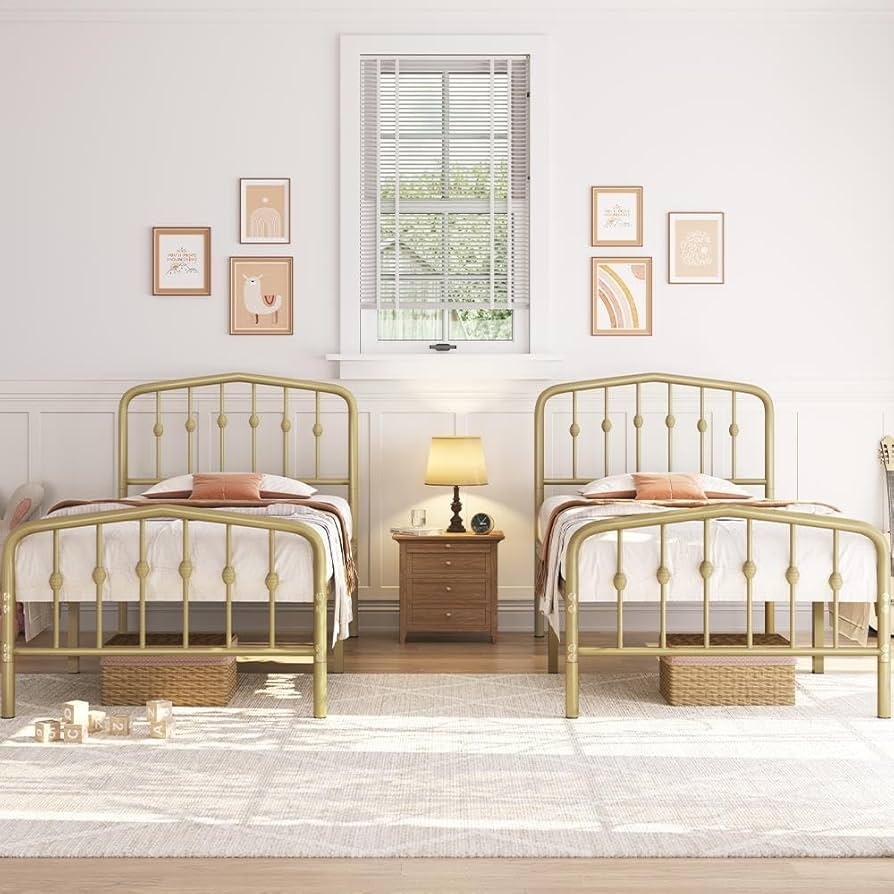 Twin Bed Frame Antique Gold Spindle Platform Bed