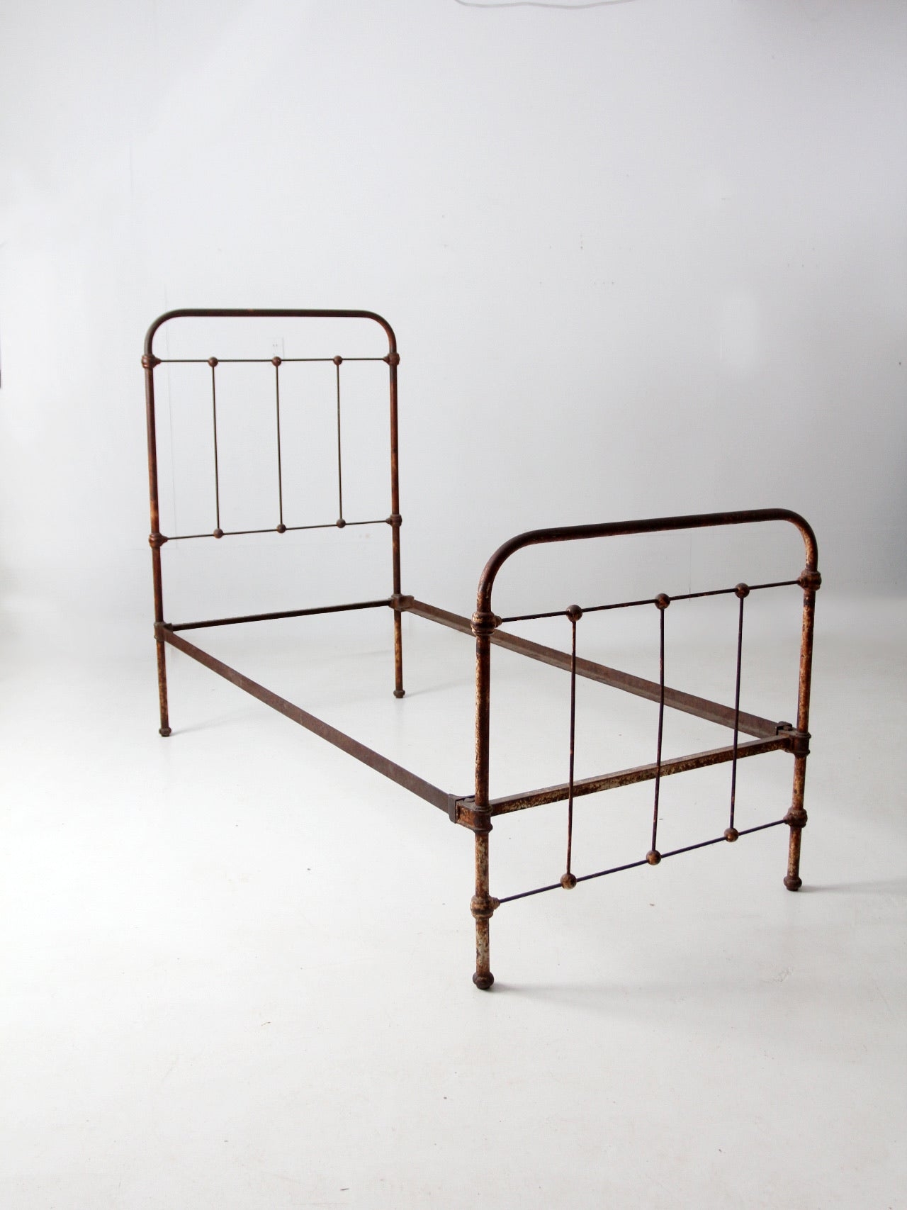 Twin Bed Frame Rusty Brown Distressed Iron Spindle Detail