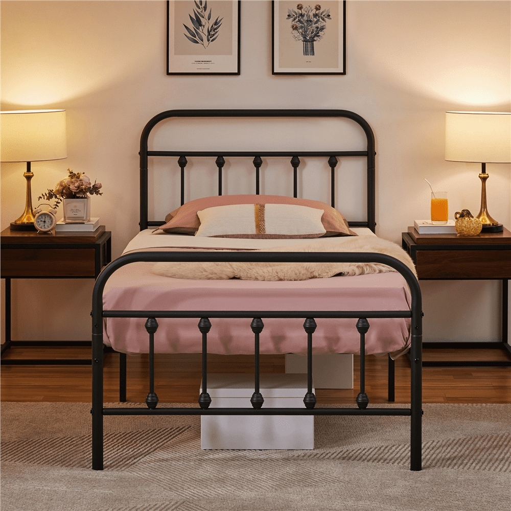 Twin Bed Matte Black Decorative Spindles Curved Frame