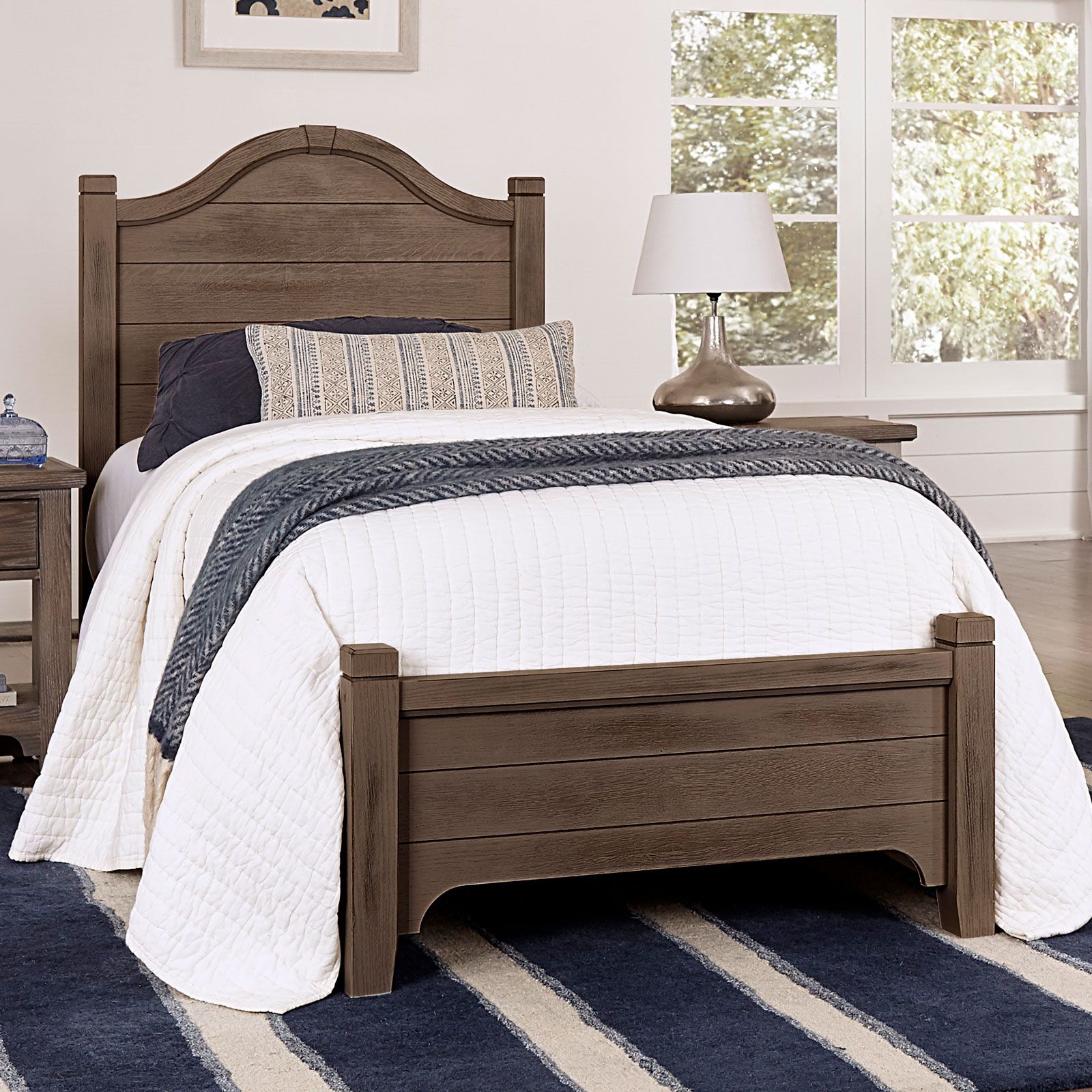 Twin Bed Weathered Brown Arched Plank Headboard Frame