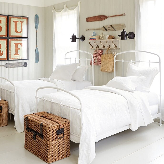 Twin Bed White Arched Metal Frame Coastal Spindle Bed