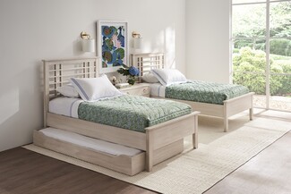 Twin Bed Whitewashed Wood Lattice Headboard Pull Out Trundle
