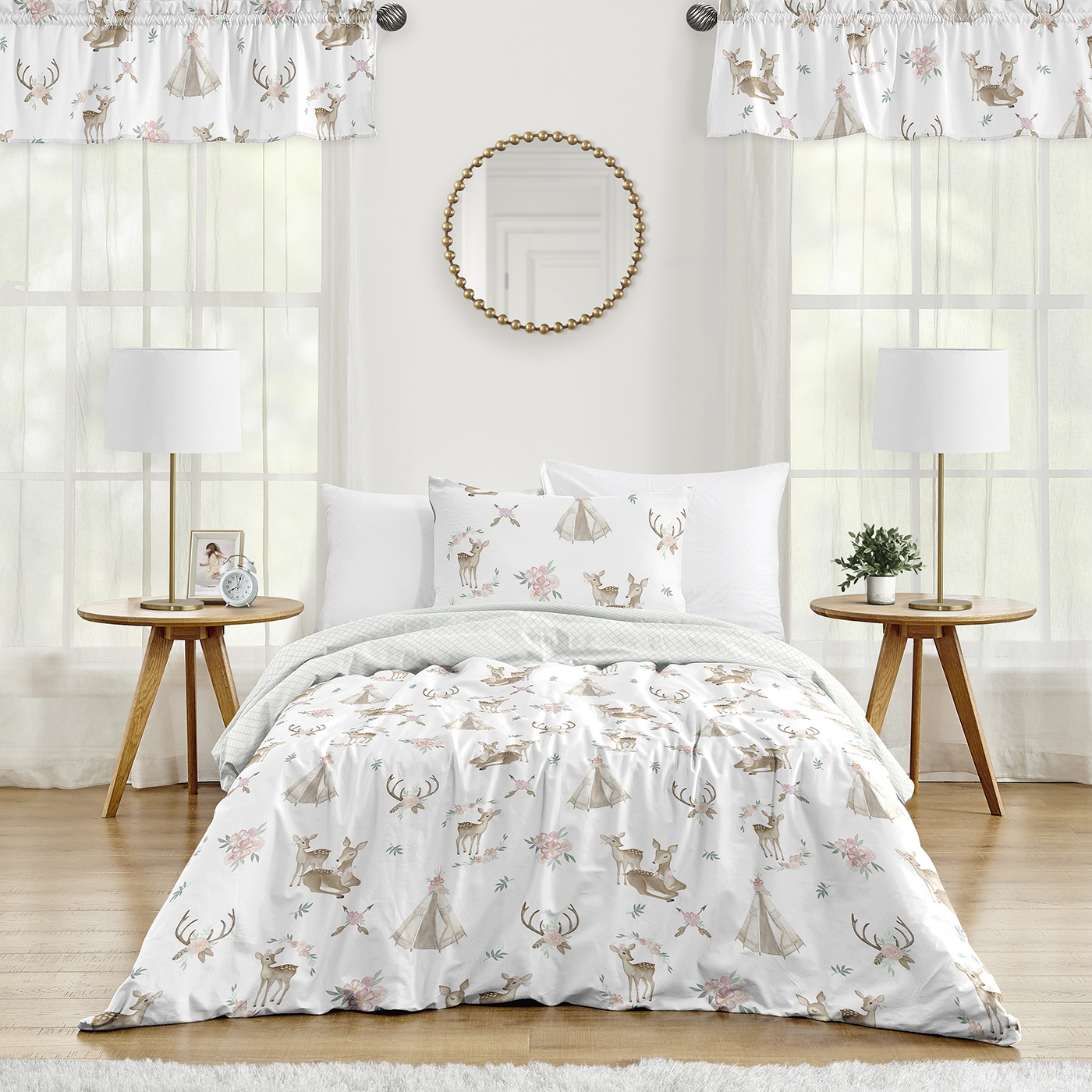 Twin Bedding Set: Mint Reverse Teepee Motif Woodland Nursery