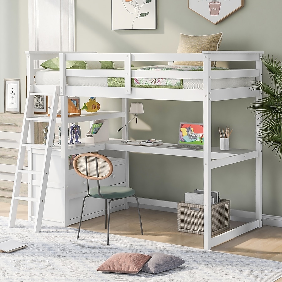 Twin Loft Bed with Built In Drawers and Workstation