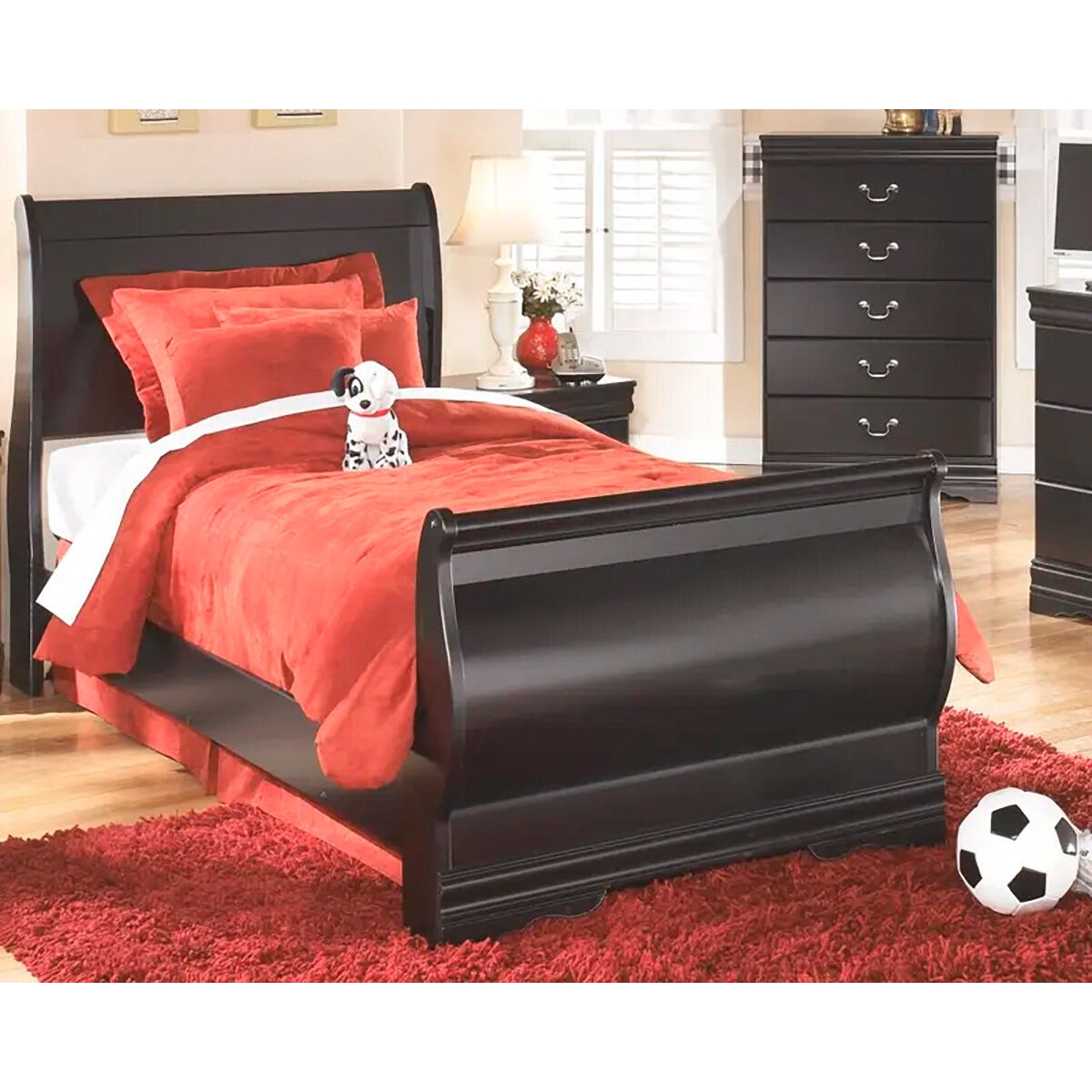Twin Sleigh Bed: Curved Headboard Matte Black Twin Bed