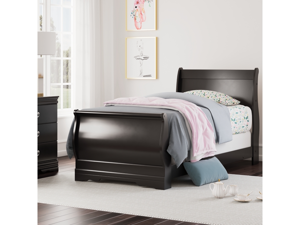 Twin Sleigh Bed: Espresso Black Paneled Twin Sleigh Bed