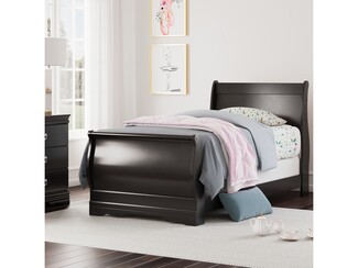 Twin Sleigh Bed: Espresso Black Paneled Twin Sleigh Bed