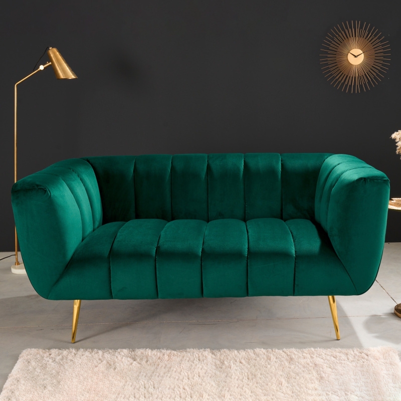 Two Seater Sofa: Emerald Green Velvet Channeling
