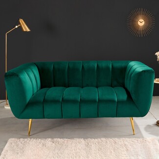 Two Seater Sofa: Emerald Green Velvet Channeling