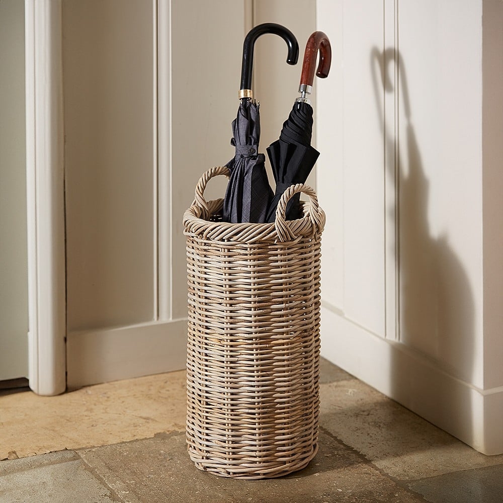Umbrella Basket Loop Handles Cylindrical Rattan Cane Bin