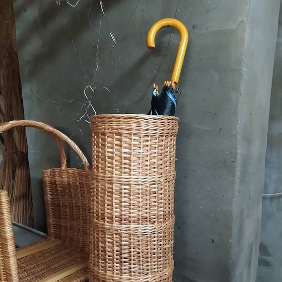 Umbrella Holder Horizontal Banding Cylindrical Wicker Stand