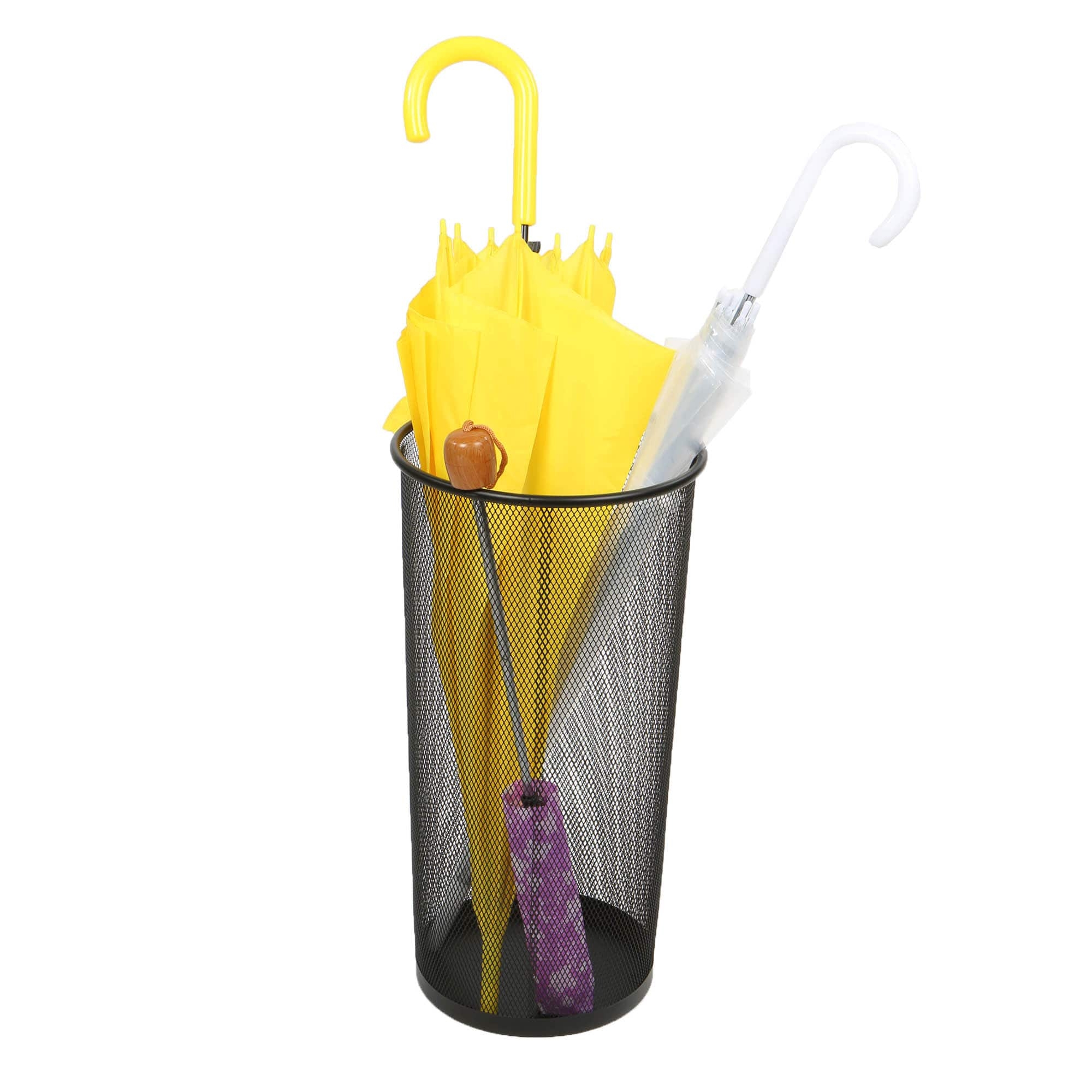 Umbrella Stand Black Metal Mesh Body Ventilated Design Bin