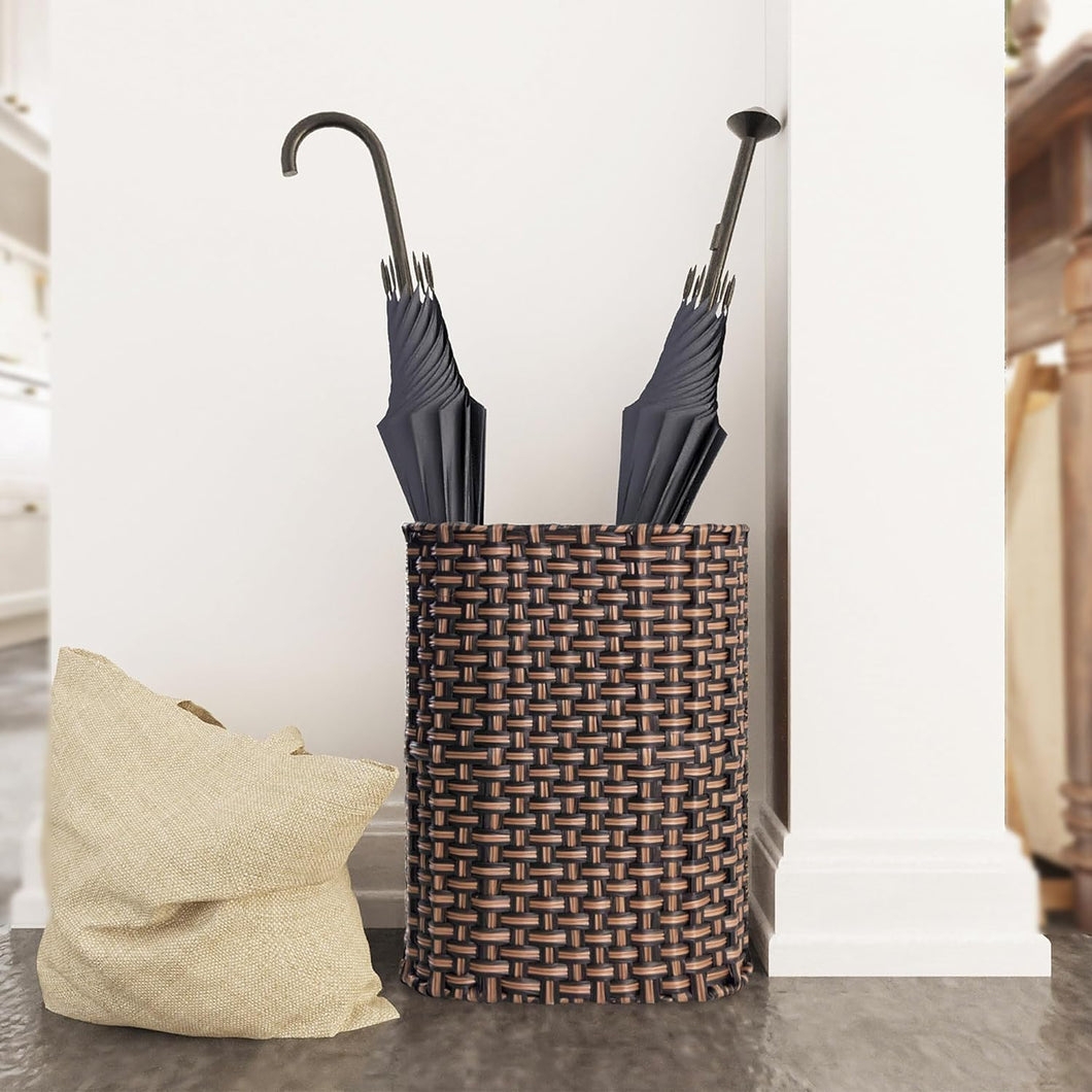 Umbrella Stand Espresso Brown Multi Tonal Weave Wicker Bin