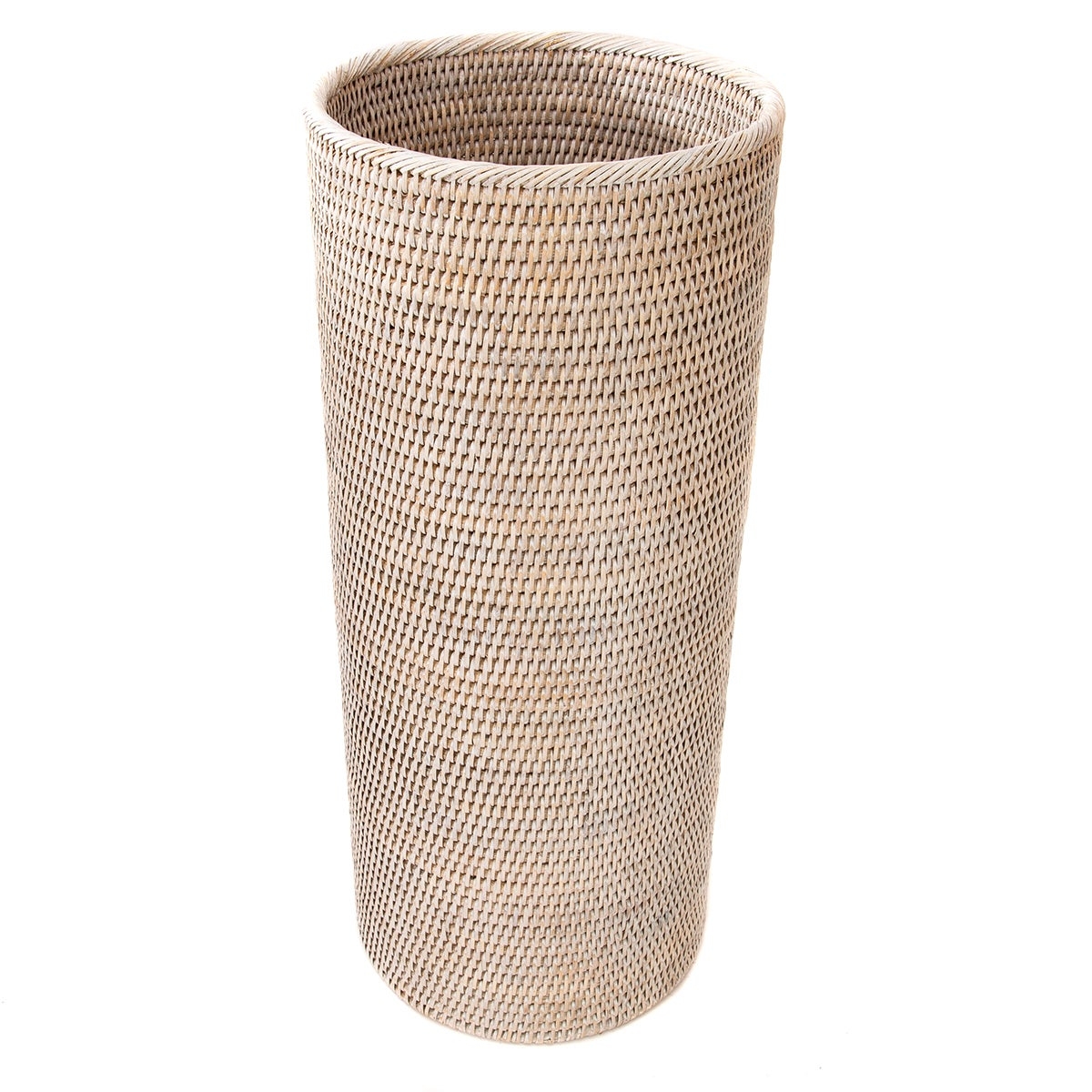 Umbrella Stand Fine Rattan Weave Whitewashed Finish Bin