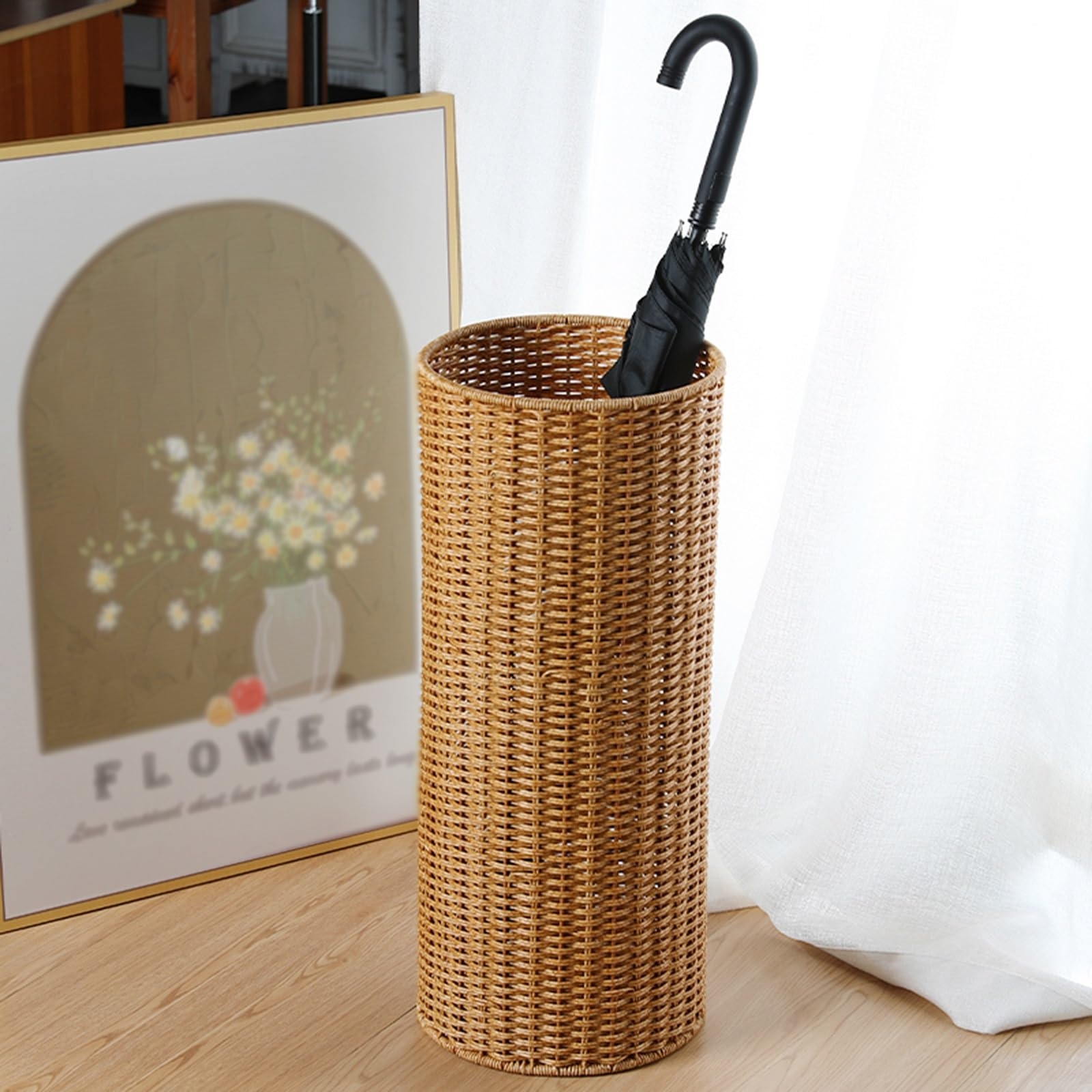 Umbrella Stand Wicker Weave Japanese Style Honey Brown
