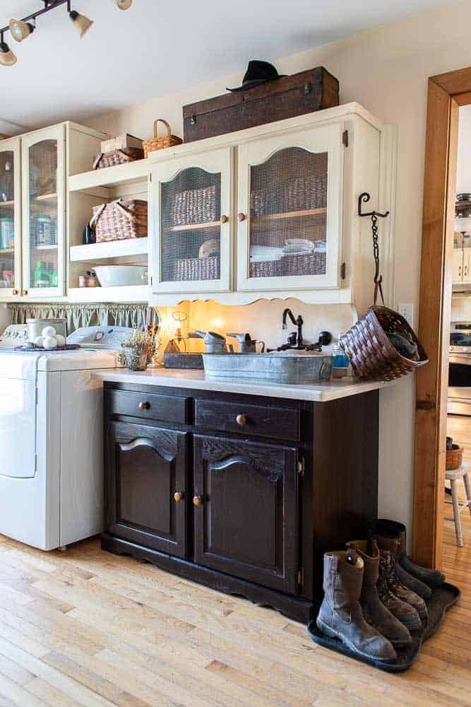 Upcycled China Cabinet Chicken Wire Doors for Repurposed China Cabinet