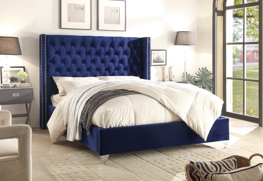Upholstered Bed Acrylic Tapered Legs Glam Velvet Wingback Frame