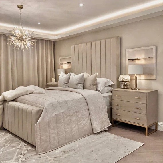 Upholstered Bed Frame Vertical Channel Tufting Custom Wall Panel