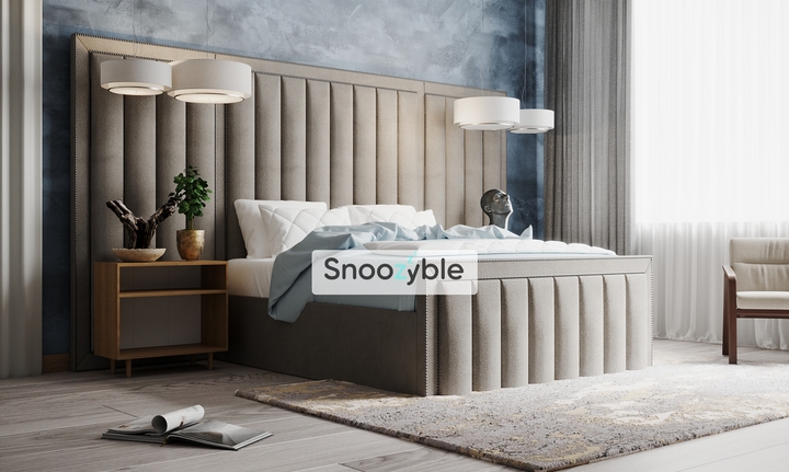 Upholstered Bed Oversized Fluted Headboard Statement Wall